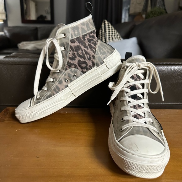 Dior B23 High-Top Sneakers Leopard Canvas Print Unisex Size 41 Women’s 10 RARE - Picture 9 of 14